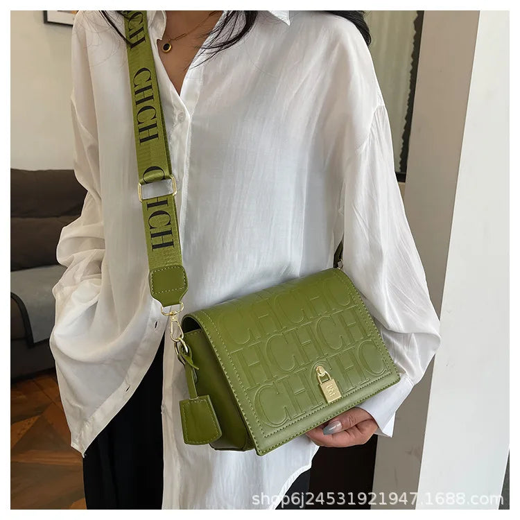 Bolso Bandolera Gran Capacidad con Letras en Relieve - Estilo Minimalista PU