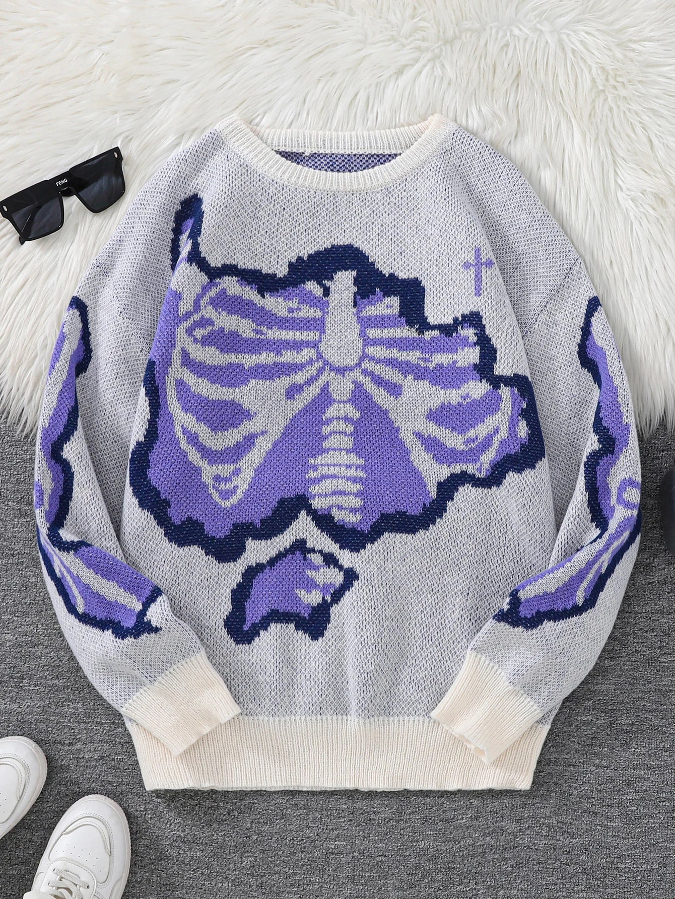 Suéter con Patrón Mariposa Jacquard - Cuello Redondo Casual Hombre