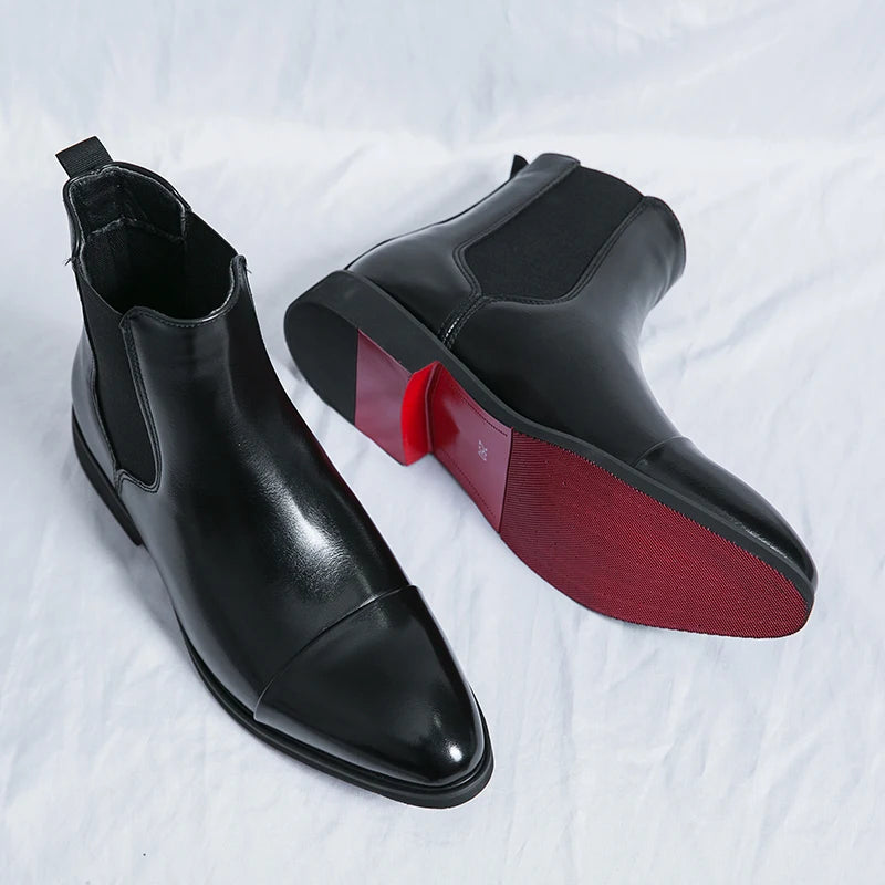 Chelsea Boots Hombre Suela Roja - Botines Business Slip-On Elegantes