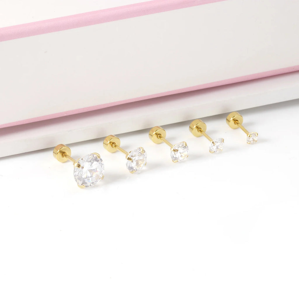 Pendientes Acero Inoxidable Cristal Zirconia - Stud Redondos Tragus Unisex