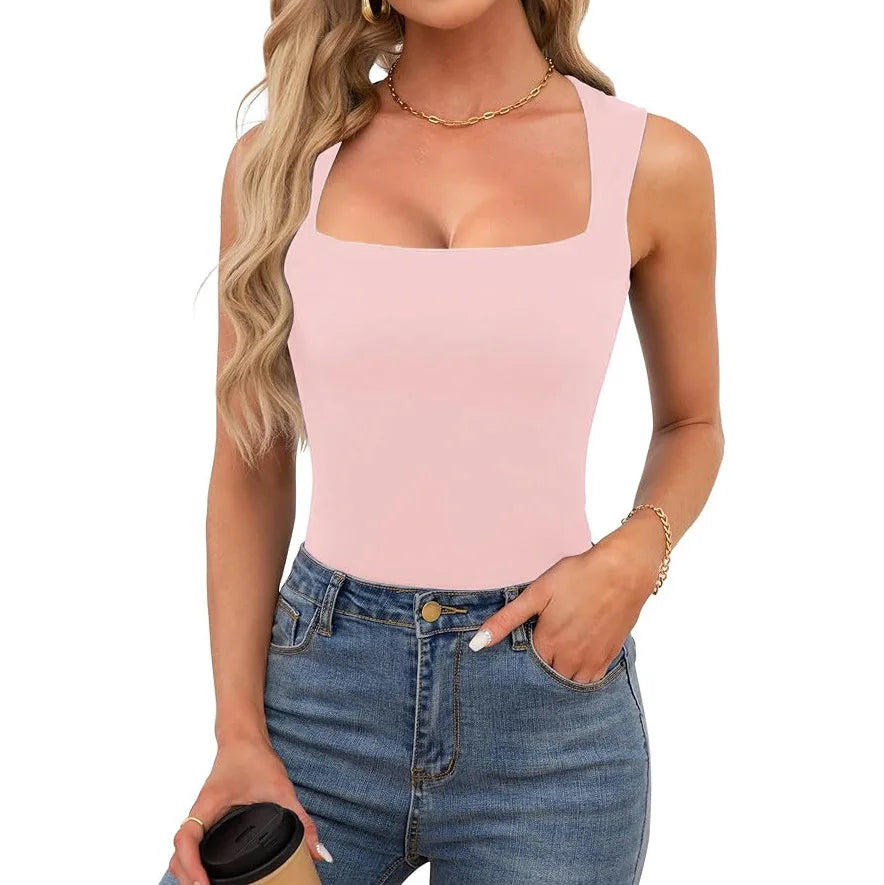 Top Sexy Cuello Cuadrado Sin Mangas - Camiseta Ajustada Estilo Harajuku Mujer