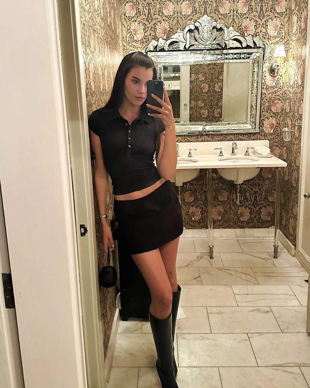 Tank Black Polo Collar T-Shirt, Slim Fit and Sexy Short-Sleeved Summer Women's Short Top