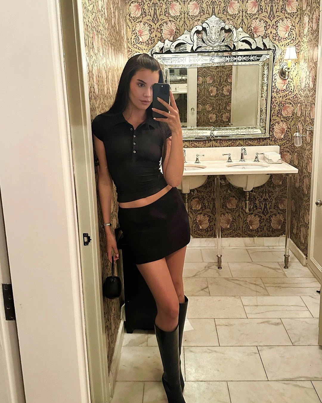 Tank Black Polo Collar T-Shirt, Slim Fit and Sexy Short-Sleeved Summer Women's Short Top