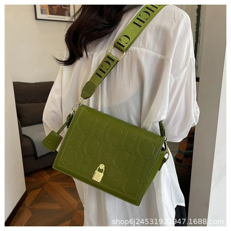 Bolso Bandolera Gran Capacidad con Letras en Relieve - Estilo Minimalista PU