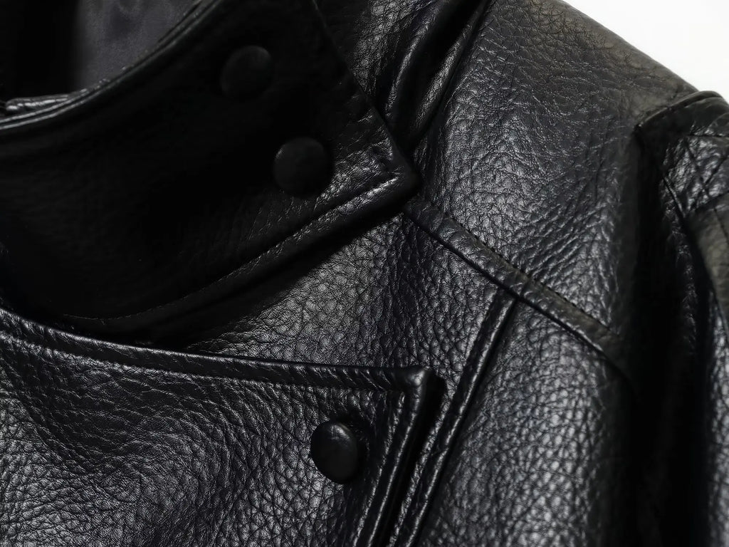 Chaqueta de Cuero Sintético Oversized - Estilo Streetwear Mujer