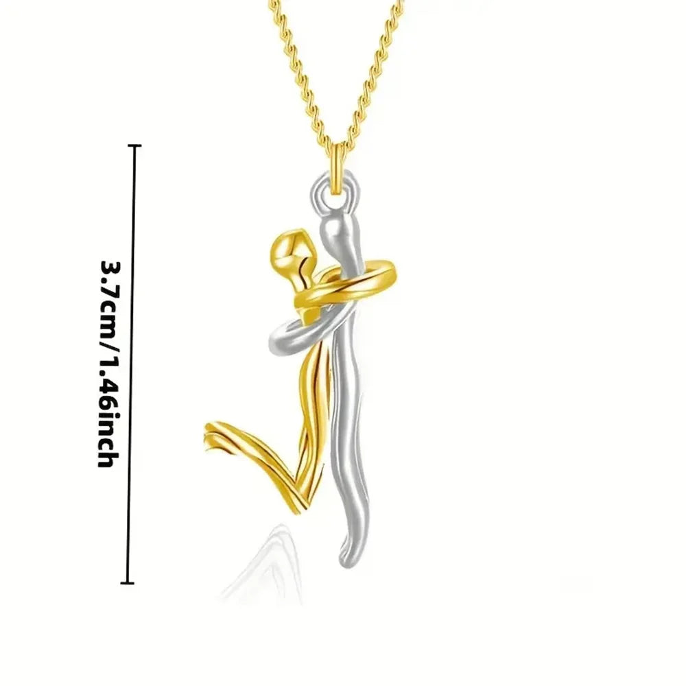 Collar Abrazo Negro Parejas - Colgante Amor Elegante Fiesta Diario