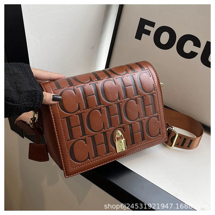 Bolso Bandolera Gran Capacidad con Letras en Relieve - Estilo Minimalista PU