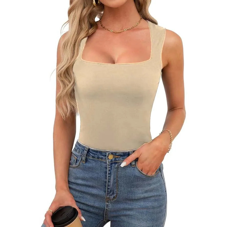 Top Sexy Cuello Cuadrado Sin Mangas - Camiseta Ajustada Estilo Harajuku Mujer