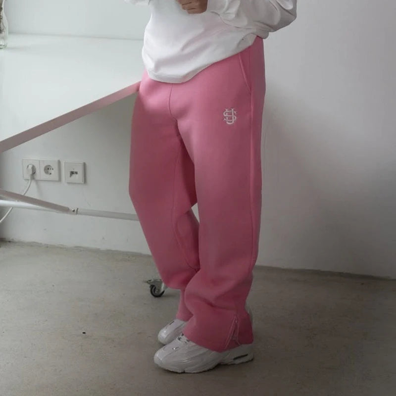 Pantalones Deportivos Y2K con Cremallera - Cintura Alta Hip Hop Streetwear Unisex