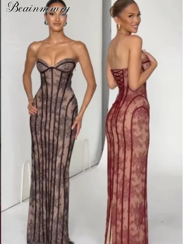Vestido Maxi con Corsé de Gasa - Sin Tirantes