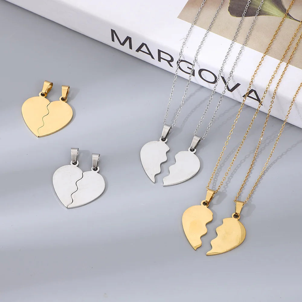 Set 10 Collares Corazón Roto Acero Inoxidable - Colgantes Parejas DIY