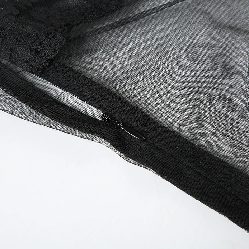 Vestido Mini Sexy con Encaje Transparente - Tirantes Finos