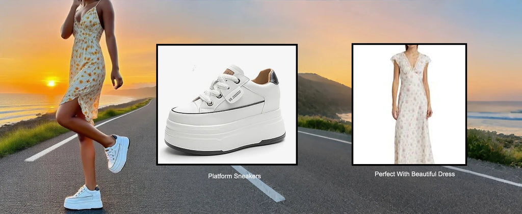 Zapatillas Plataforma Fujin 9cm Cuero Genuino - Sneakers Tacón Alto Mujer