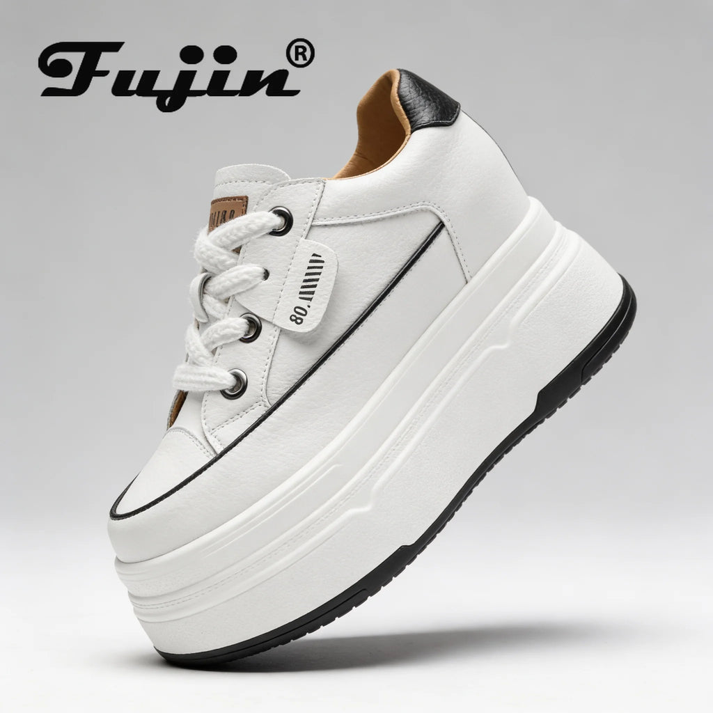Zapatillas Plataforma Fujin 9cm Cuero Genuino - Sneakers Tacón Alto Mujer