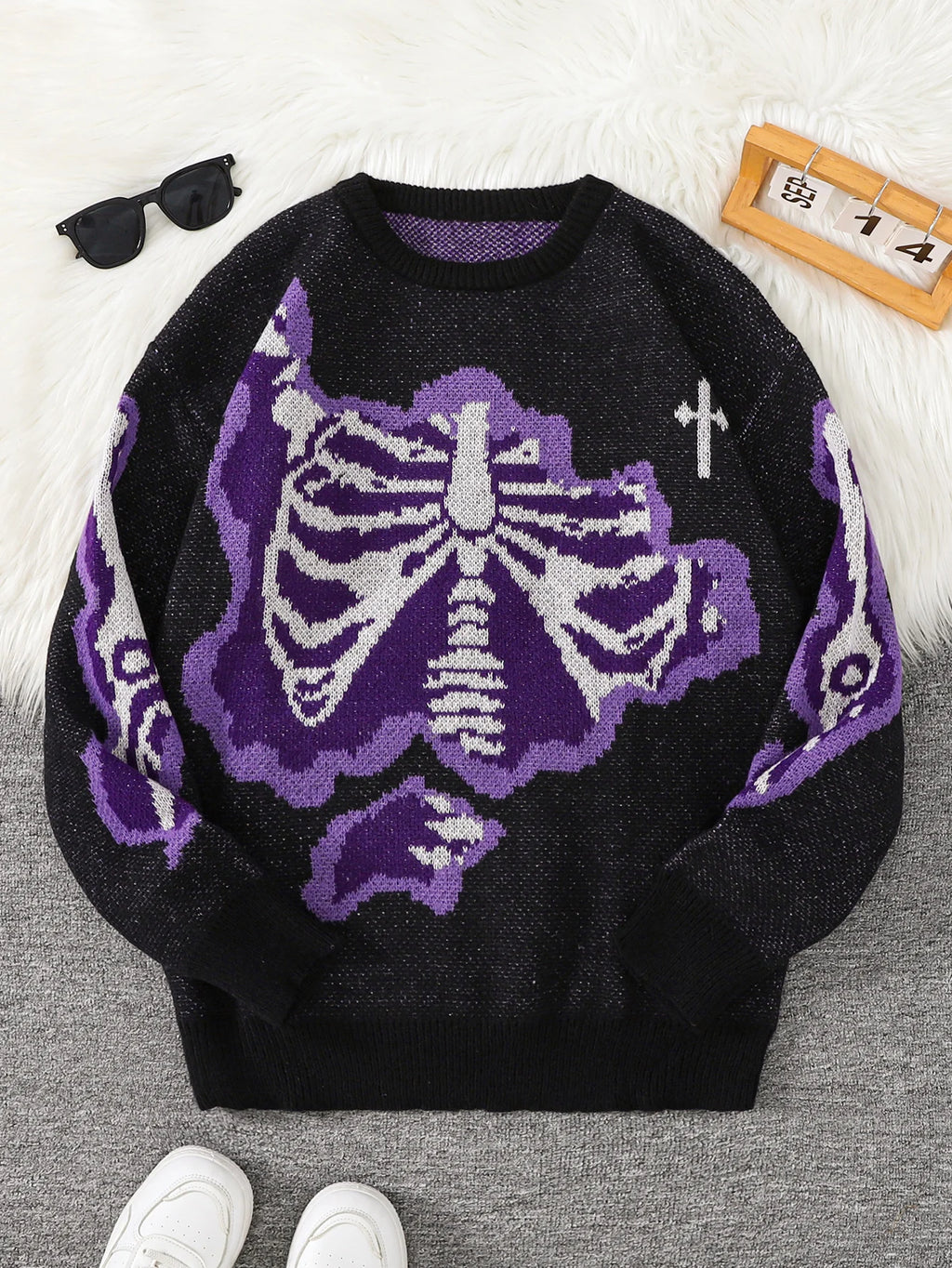 Suéter con Patrón Mariposa Jacquard - Cuello Redondo Casual Hombre