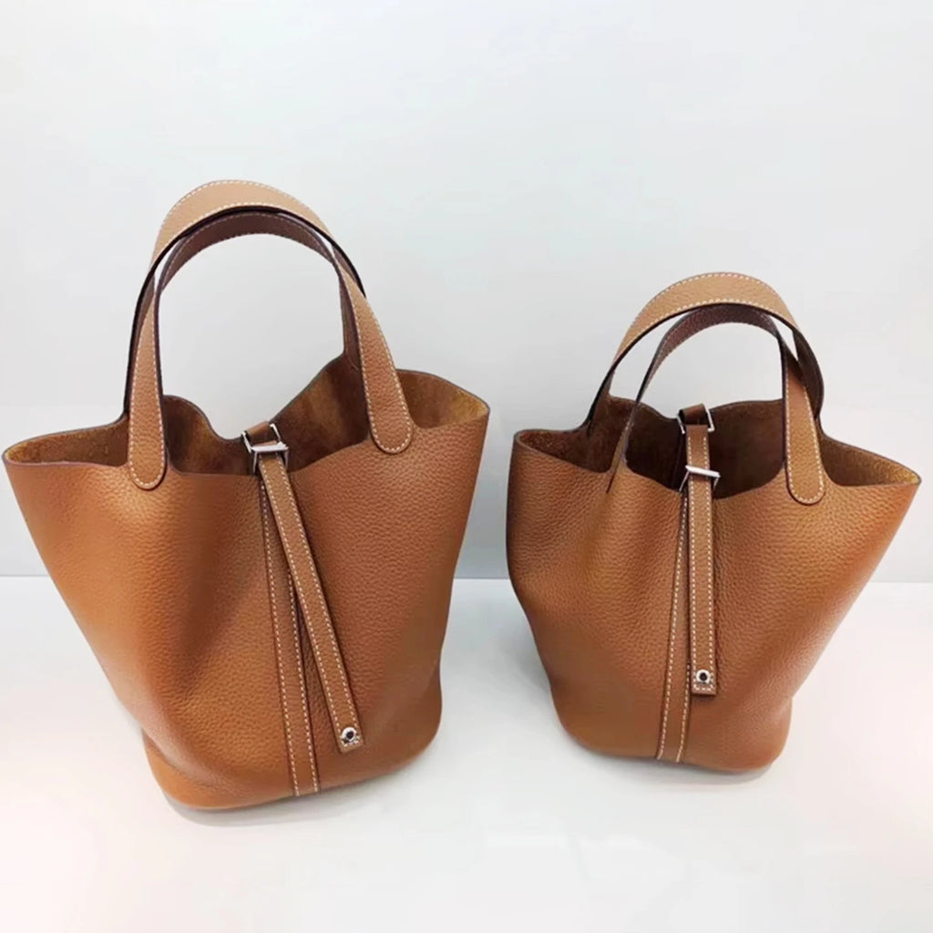 Bolso de Cuero Auténtico - Diseño Tipo Cubo Grande