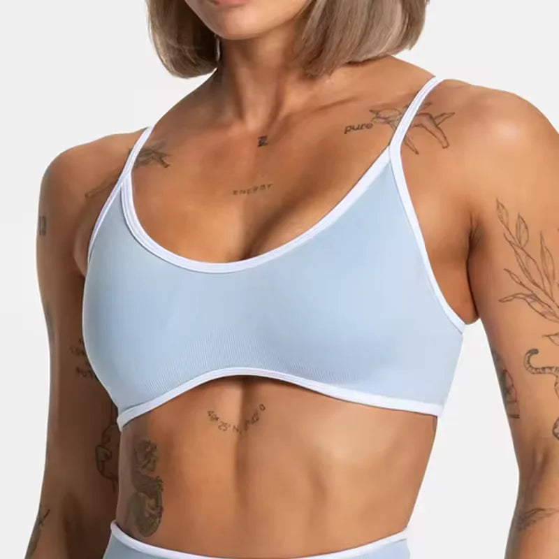 TEVEO Women's Backless Knitted Sports Bra Solid Color Summer Gym Fitness Top with Chest Cushion Sexy Suspender Yoga Bra