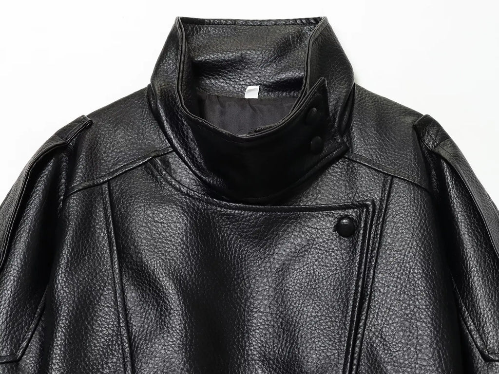 Chaqueta de Cuero Sintético Oversized - Estilo Streetwear Mujer