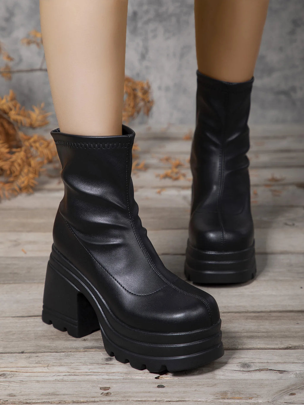 Botines Mujer Tacón Cuadrado Alto - Punta Cuadrada Cremallera Suela Gruesa
