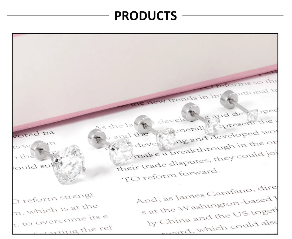 Pendientes Acero Inoxidable Cristal Zirconia - Stud Redondos Tragus Unisex
