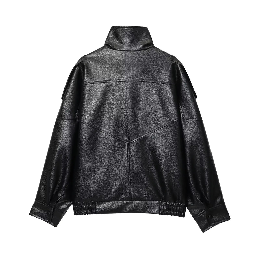 Chaqueta de Cuero Sintético Oversized - Estilo Streetwear Mujer
