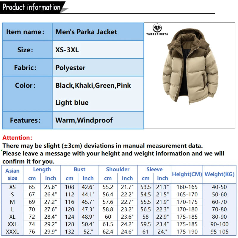 Parka con Capucha Desmontable - Cortavientos Cálida Hombre