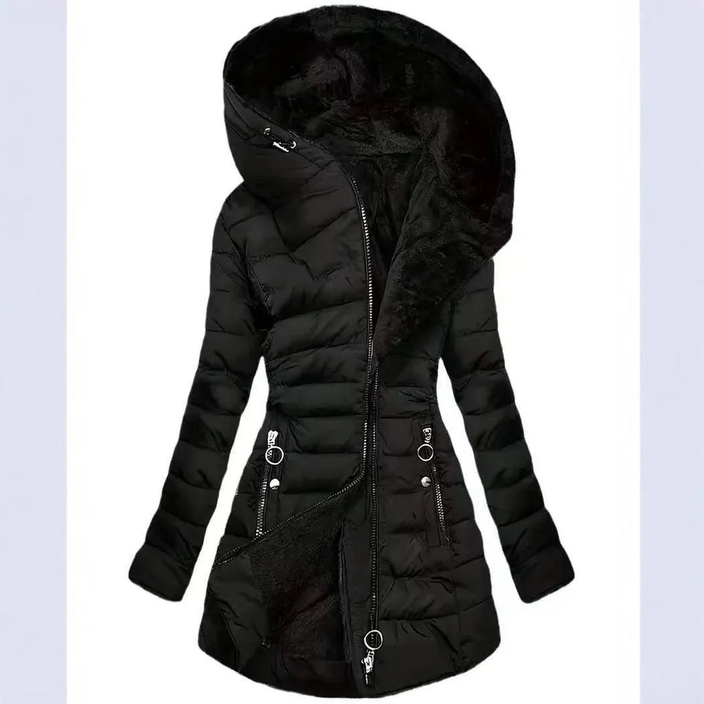 Chaqueta Fleece con Capucha - Cálida Larga Otoño Invierno Mujer