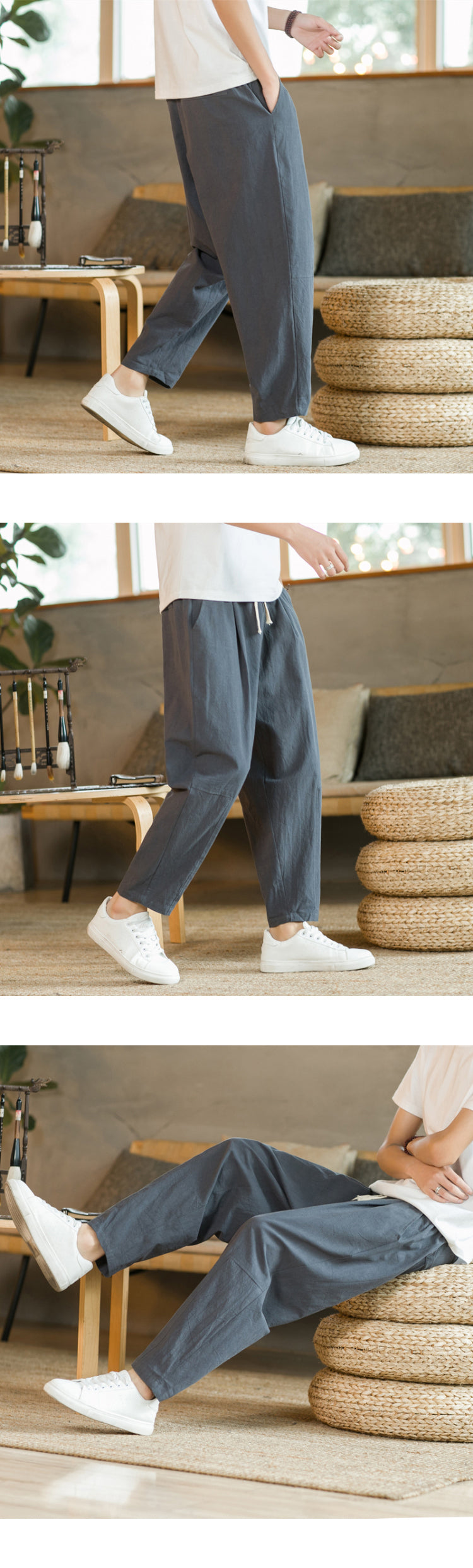 Pantalones Casuales de Algodón y Lino - Estilo Streetwear Hombre