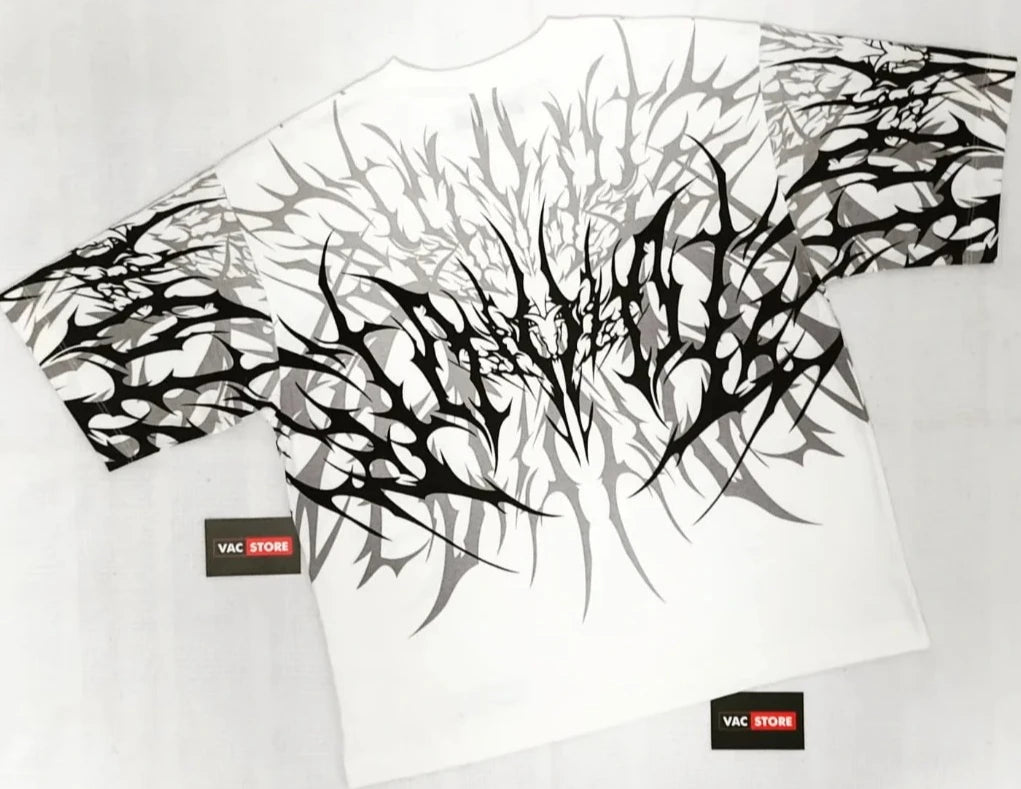 Camiseta Y2K Cyberpunk Gothic con Textura de Espinas - Algodón Puro Streetwear Hombre