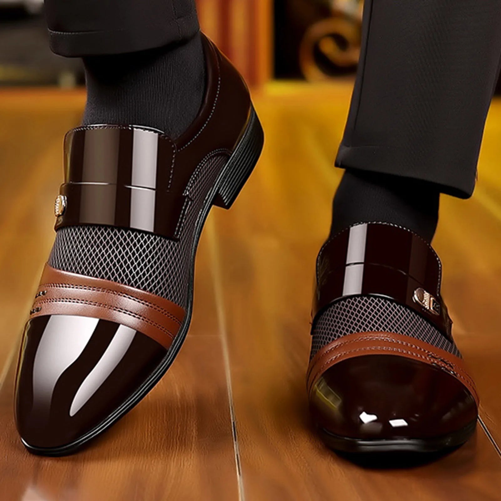 Zapatos Business Slip-On Brillantes - Punta Afilada Oficina Elegantes Hombre