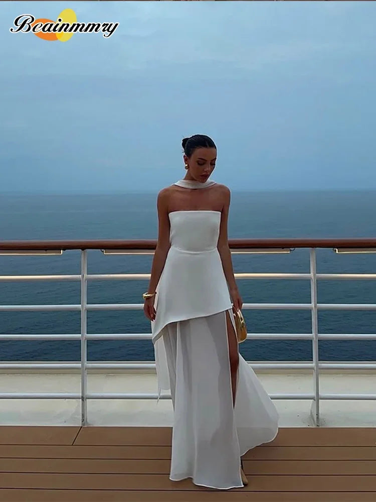 Vestido Largo de Playa con Malla - Sin Tirantes