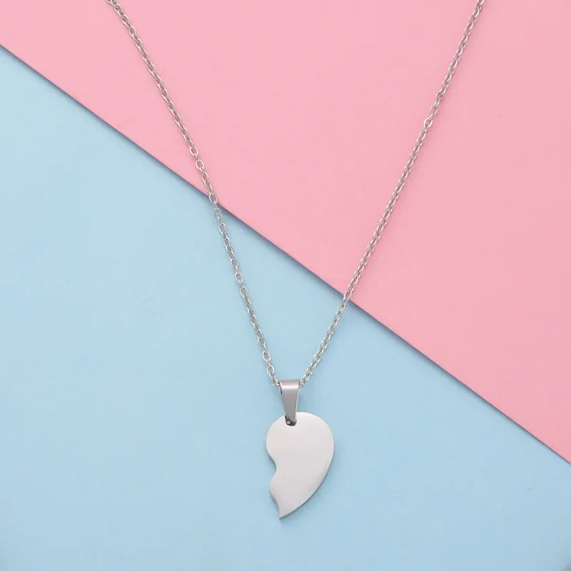 Set 10 Collares Corazón Roto Acero Inoxidable - Colgantes Parejas DIY