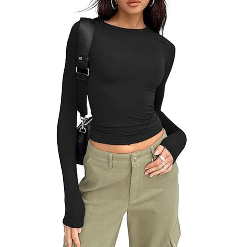 Camiseta Manga Larga Crop Top - Cuello Redondo Ajustada Streetwear Mujer