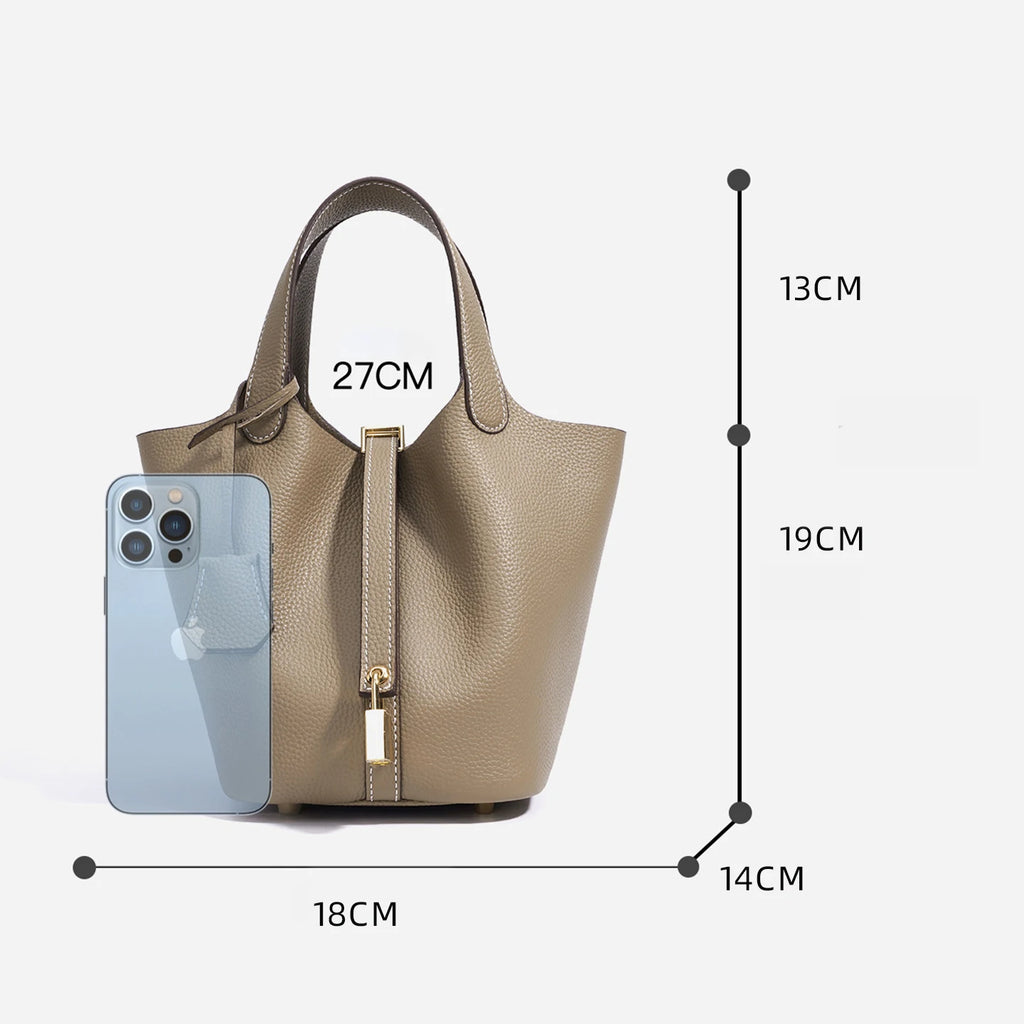 Bolso de Cuero Auténtico - Diseño Tipo Cubo Grande