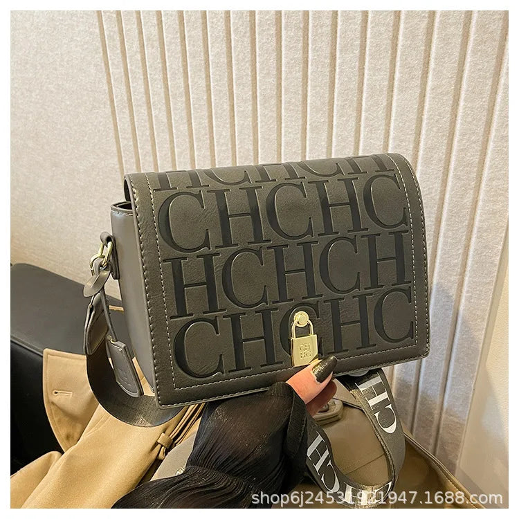 Bolso Bandolera Gran Capacidad con Letras en Relieve - Estilo Minimalista PU