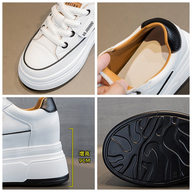 Zapatillas Plataforma Fujin 9cm Cuero Genuino - Sneakers Tacón Alto Mujer