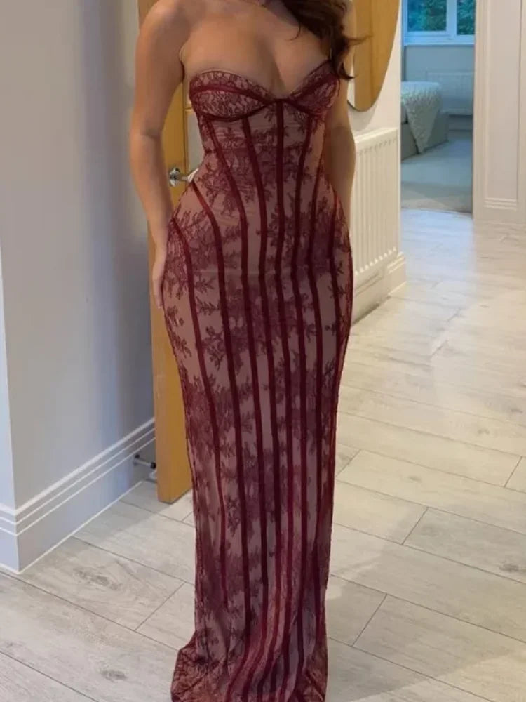 Vestido Maxi con Corsé de Gasa - Sin Tirantes