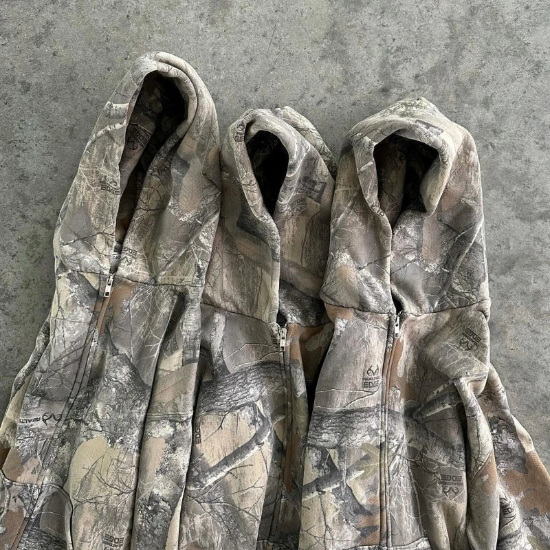 Sudadera Y2K Camuflaje con Cremallera - Estilo Hip Hop Oversized Unisex