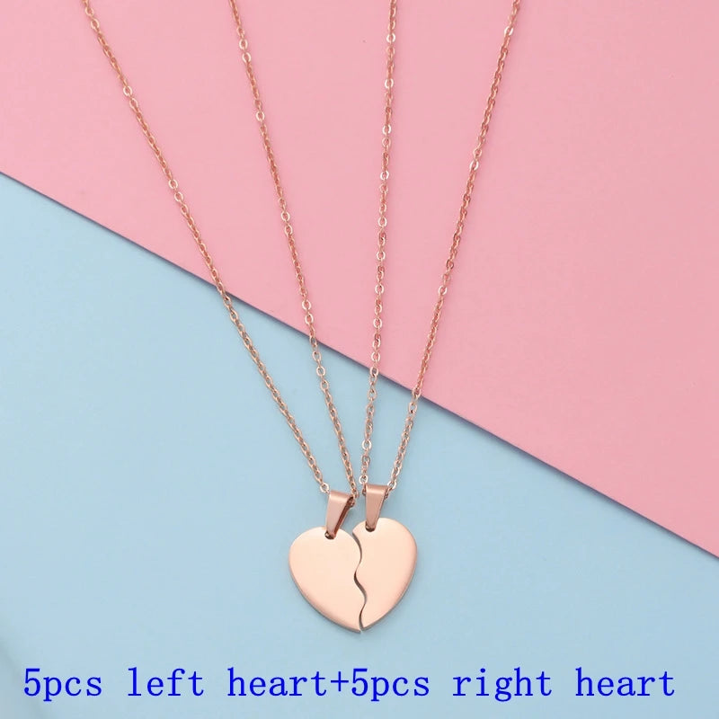 Set 10 Collares Corazón Roto Acero Inoxidable - Colgantes Parejas DIY
