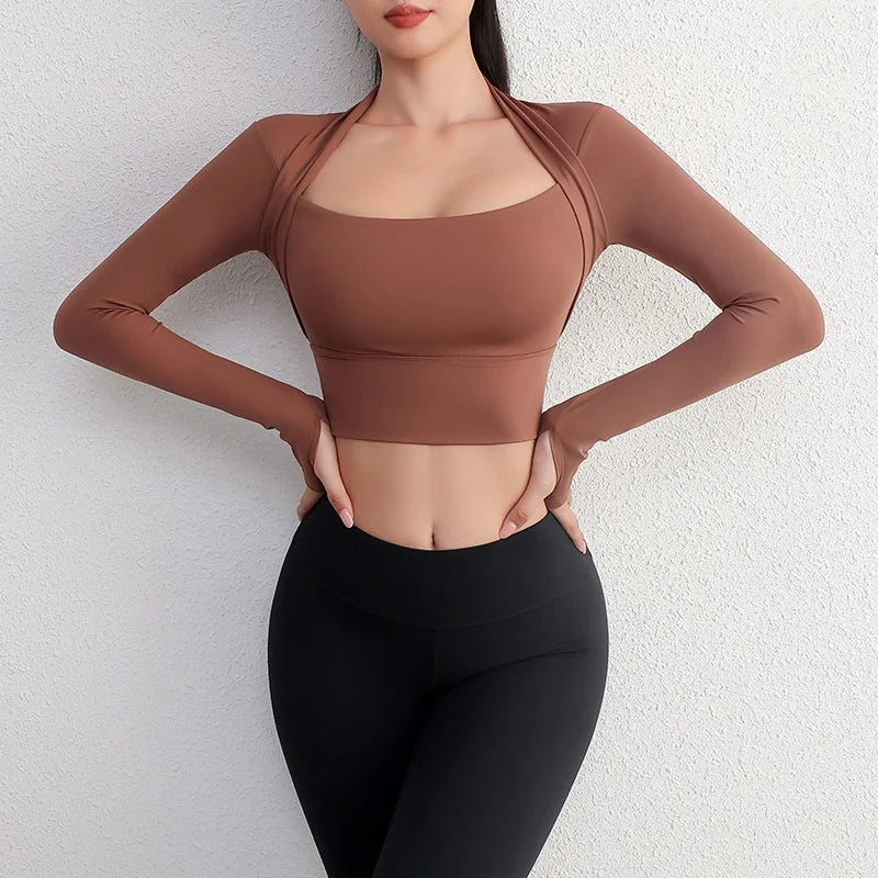 Top Yoga Manga Larga Crop - Fitness Gym Mujer