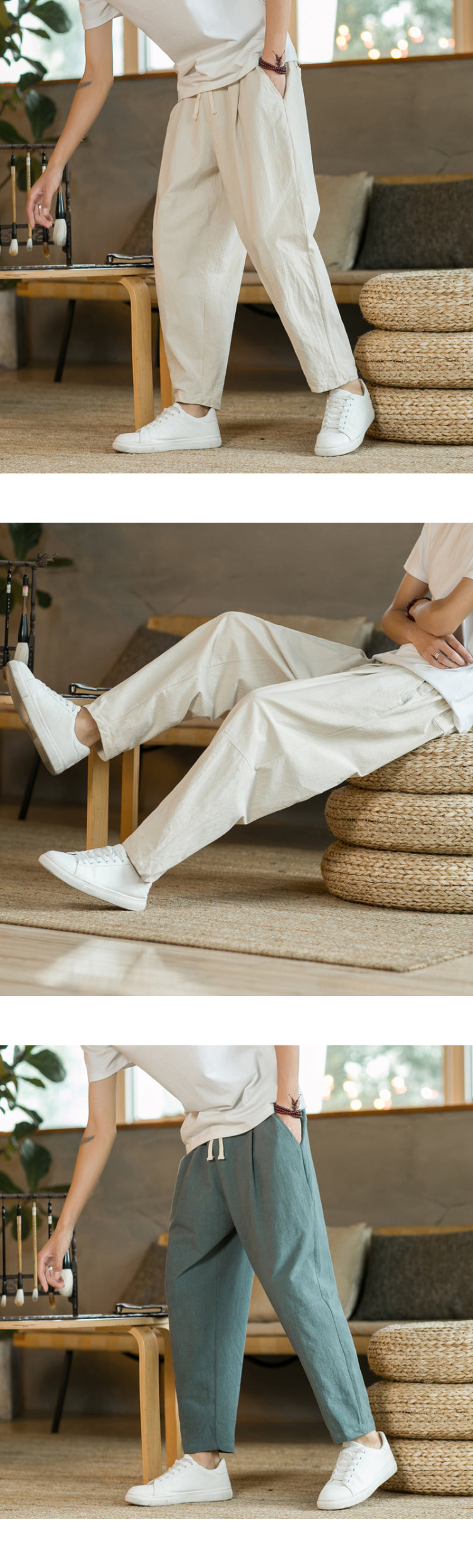 Pantalones Casuales de Algodón y Lino - Estilo Streetwear Hombre