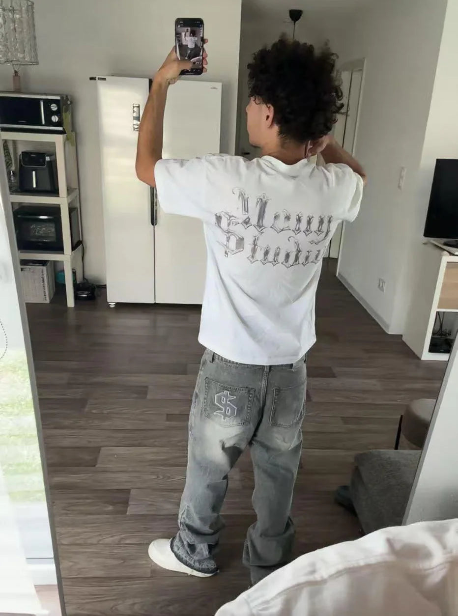 Jeans Y2K Baggy Bordado Dólar - Pierna Ancha Gothic Hip Hop Unisex