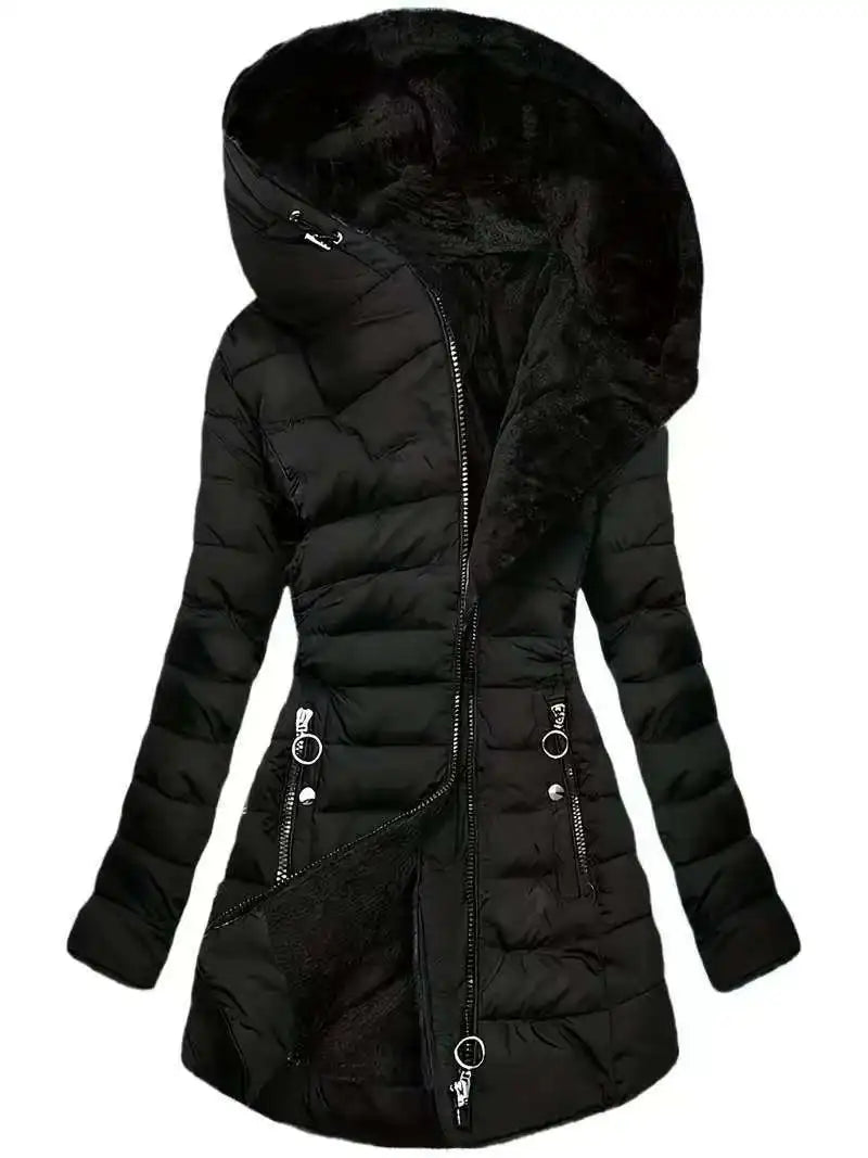 Chaqueta Fleece con Capucha - Cálida Larga Otoño Invierno Mujer