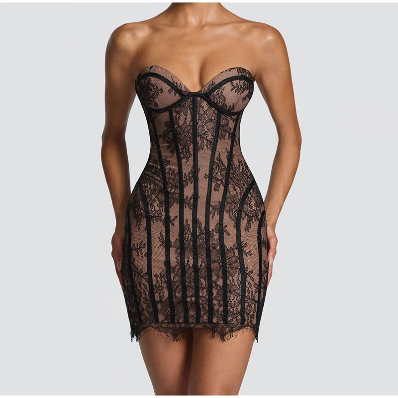 Vestido Maxi con Corsé de Gasa - Sin Tirantes