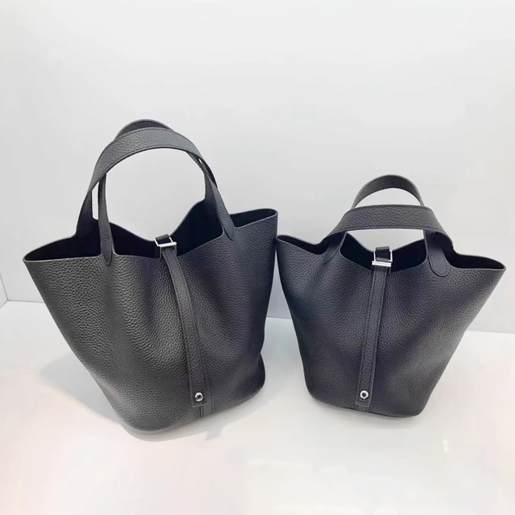 Bolso de Cuero Auténtico - Diseño Tipo Cubo Grande