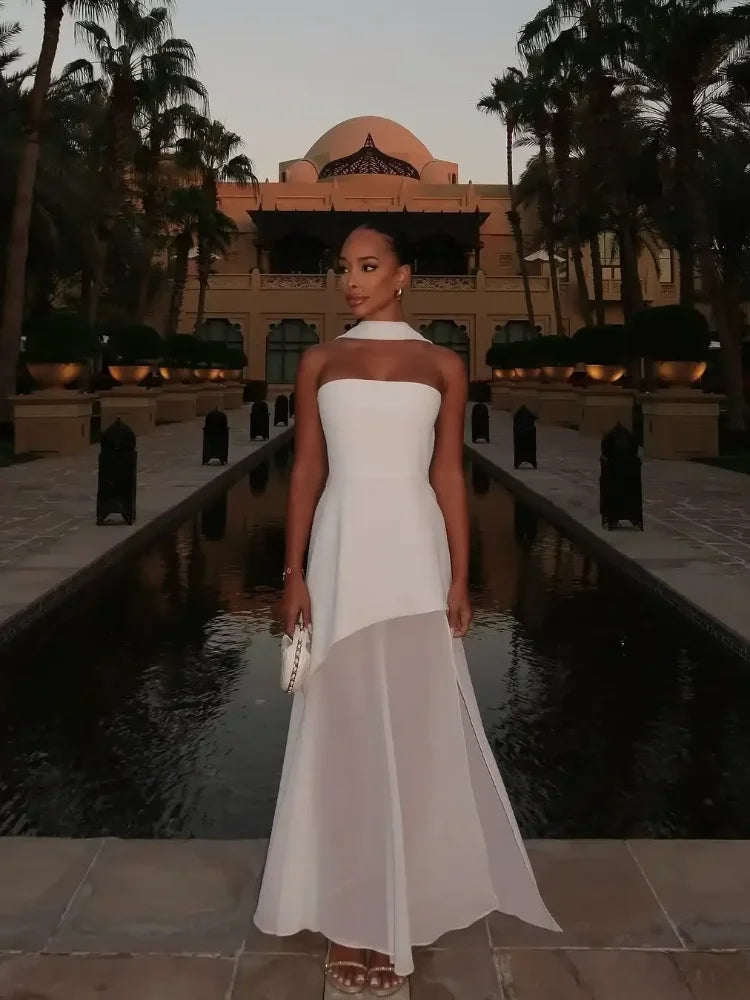 Vestido Largo de Playa con Malla - Sin Tirantes