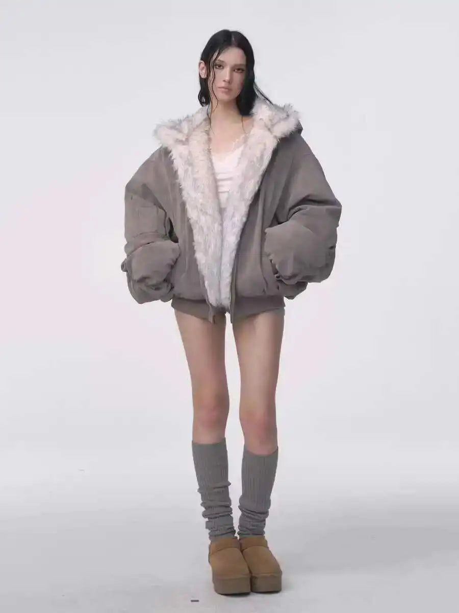 Abrigo Retro Fur Gothic Harajuku - Oversized Invierno Mujer