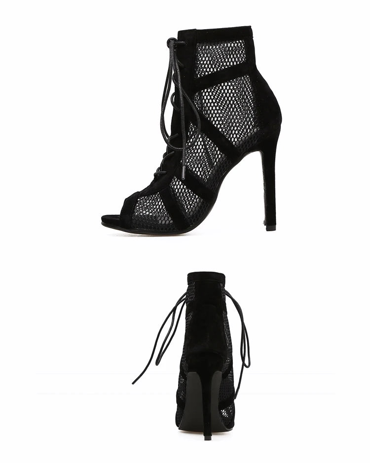 Sandalias Baile Cordones Cruzados - Tacón Fino Punta Abierta Sexy Mujer