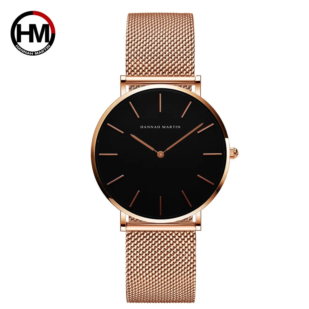 Reloj HANNAH MARTIN Rose Gold 36mm - Acero Inoxidable Cuarzo Japonés Mujer