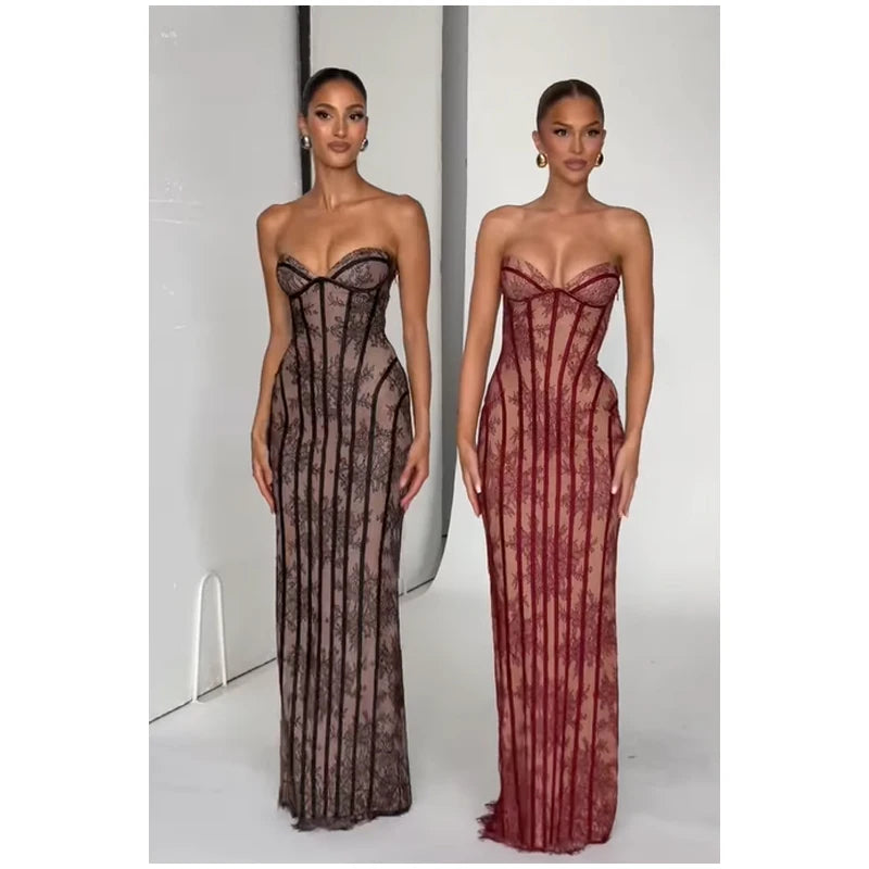 Vestido Maxi con Corsé de Gasa - Sin Tirantes